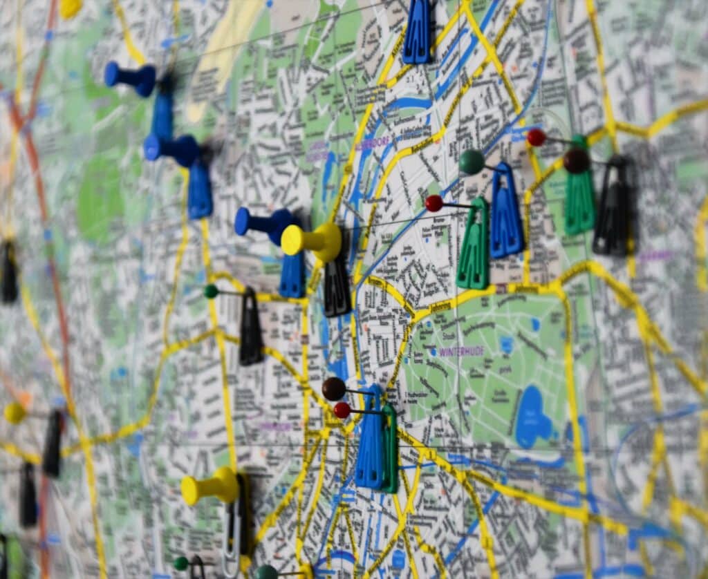 pins on a map representing CPG analytics
