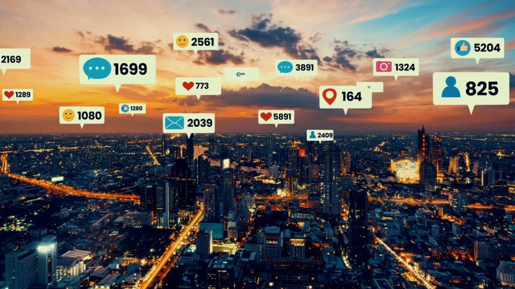 city skyline in the evening