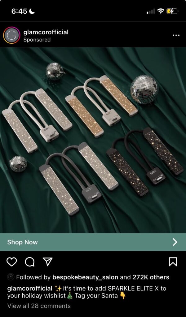Screenshot of Instagram ad for makeup lights.