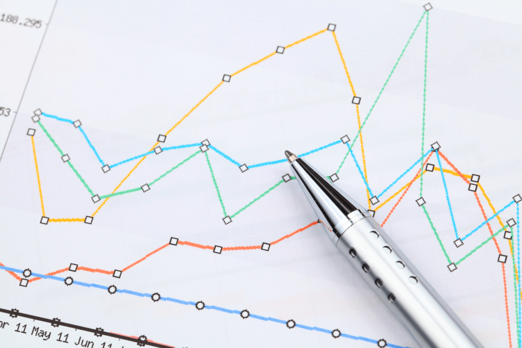 Pen on top of a line chart