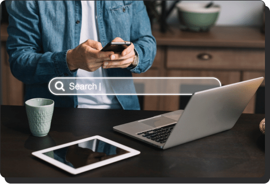 Person on a phone with a search engine pulled up