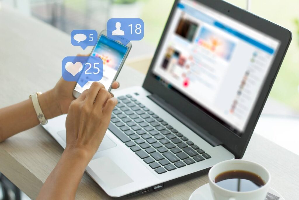 Marketing consultant looking through social media notifications