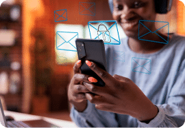 Woman with a cell phone checking her email