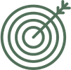 A green icon depicting a bullseye with five concentric circles and an arrow hitting the center.